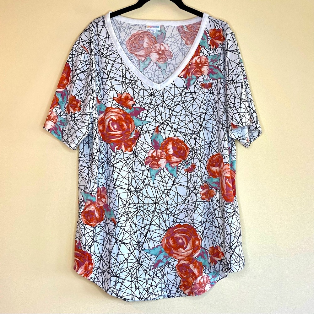 Lularoe Tee - L - White Geo and Floral Print